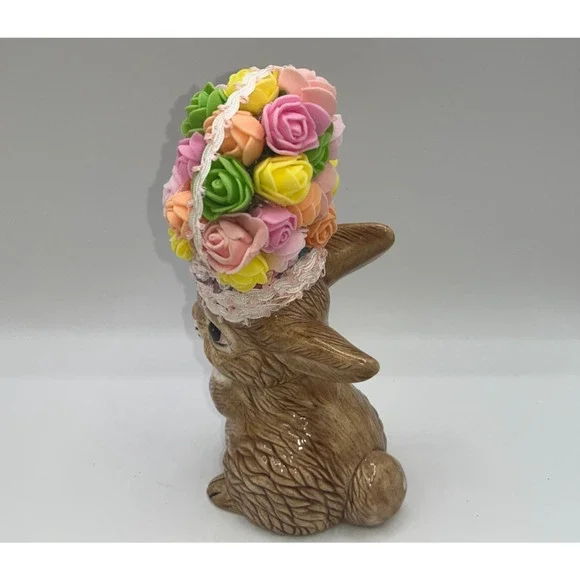 Vintage Ceramic Pretty Bunny Spring Bunny Floral Flower Hat Deb O. Original OOAK - Picture 9 of 16
